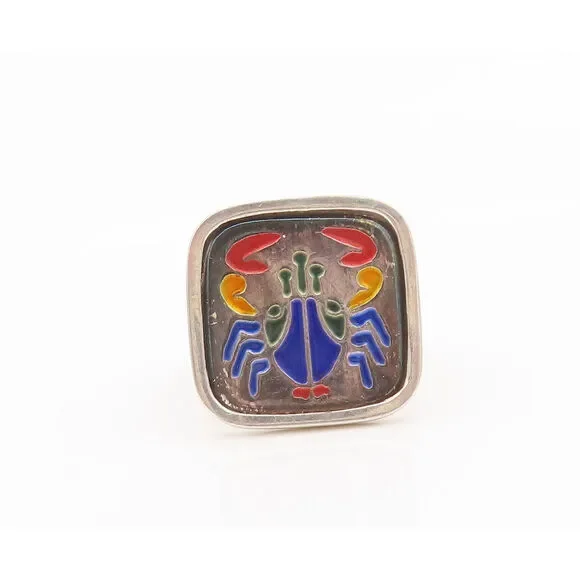 925 Sterling Silver Vintage Ring ISRAEL Multi Color Enameled Crab Sz 7 RG27724 - Picture 2 of 7